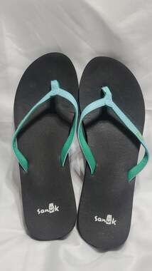 Sanuk Yoga Mat Flip Flops Women's Size 11 Black Teal SWS10275